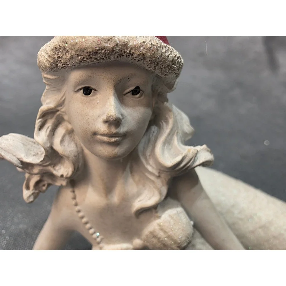 Coastal Christmas Mermaid Figurine Santa Hat Nautical Holiday Decor 8.5 Inch